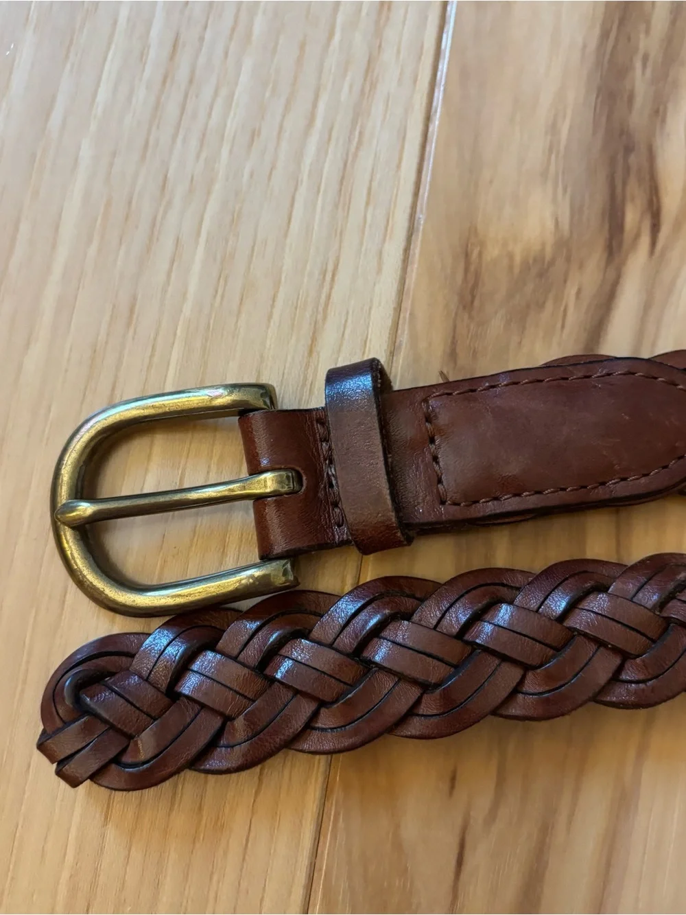 Vintage LL Bean Brown Leather Braided Belt Size XS